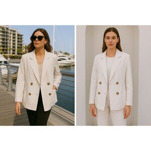J Jill Womens Double-Breasted Jacket White Small quiet luxury minimalist capsule